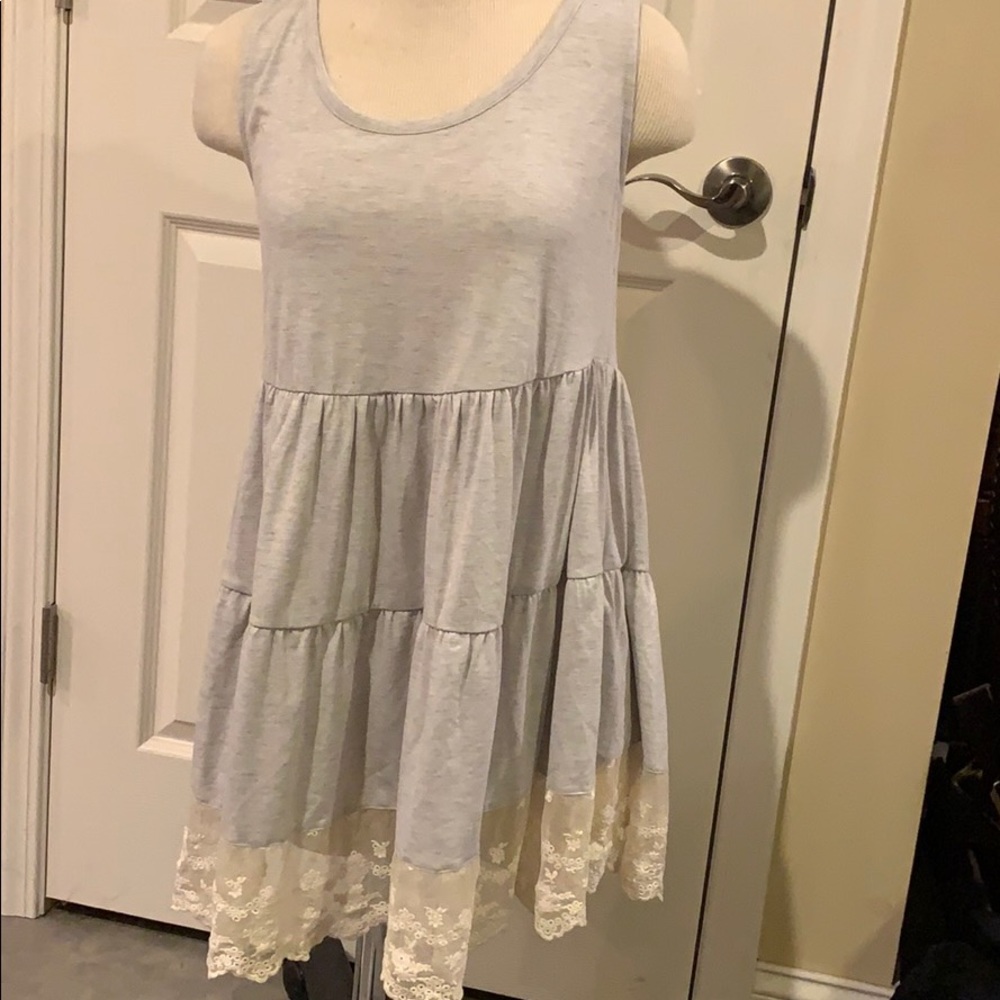 Light Grey Tiered Lace Dress